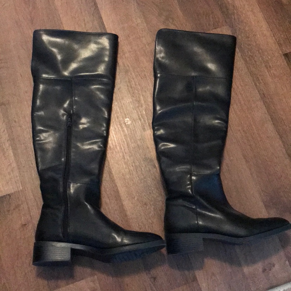 Over The Knee Black Faux Leather Boots